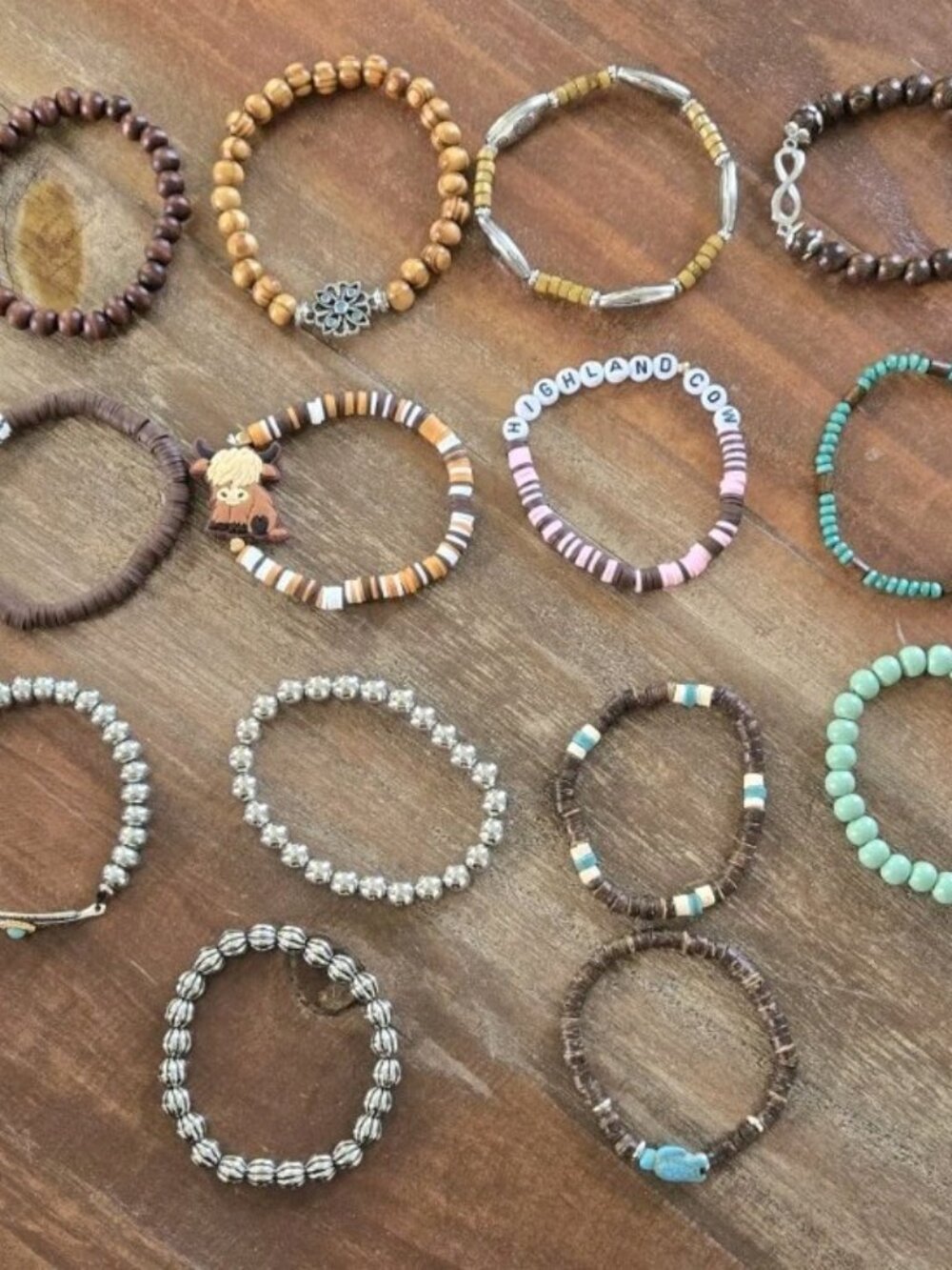 14 Pc Stretch Bracelet Set Boho Stackable Beaded Polymer Clay Wood Lot Bracelets